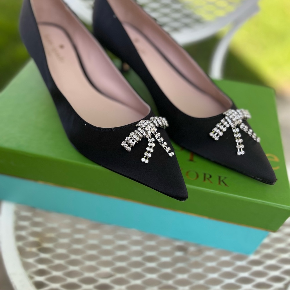 Kate Spade Black Heels with Crystal Bow